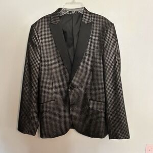 J. Ferrar Slim Fit Blazer Jacket Men's 42 Black Gold Metallic Houndstooth Lined